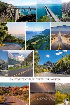 collage of images beautiful drives in america Best Road Trips In America, Best Road Trips, Usa Travel Guide, Vacation Usa, American Road Trip, Family Vacation Destinations, Family Road Trips