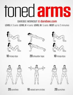 a poster showing how to do the toned arms workout for women in different positions