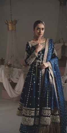 Navy Blue Pakistani Dress, Royal Vibes, Army Art, Love Power, Desi Dress, Shadi Dresses, Desi Wedding Dresses, Art Poetry, Indian Bride Outfits