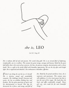 the title page for she is leo, written in black and white ink on paper