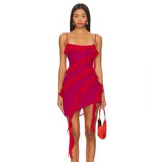 Lovers And Friends Marisol Mini Dress In Pink And Red From Revolve. Turn Heads In The Lovers And Friends Marisol Mini Dress In Pink & Red. With Adjustable Shoulder Straps And Flowy Georgette Fabric Adorned With Ruffle Trim, It's The Perfect Color Choice For Your Next Party. 100% Polyester Size Medium Hand Wash Fully Lined Hidden Side Zipper Closure Adjustable Shoulder Straps Lightweight Georgette Fabric With Ruffle Trim Lovers And Friends Dress, Red Theme, Los Angeles Lifestyle, Knitted Swimsuit, Friends Dresses, Leather Lingerie, The Lovers, Beauty Dress, Georgette Fabric