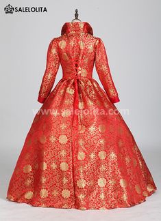 Women Red Floral Vintage Renaissance Victorian Dress Condition: Brand NewColor: Champagne, Blue, RedMaterial: BrocadeOccasion: Party, Wedding, Events, Photo shoot or ShowsSleeve Length: Long SleevesCollar: Stand Collar Includes: Dress Whether you're looking for a Vintage Revolutionary,Regency,Early Victorian,Pioneer Women,Old West,Civil War Era,Polonaise Sets,Bustle Eras,Victorian Era,Edwardian Era Dresses Clothing or Historical Period Clothing for your themed party, reenactment events, fantasy Historical Dresses Victorian, Edwardian Era Dress, Era Dresses, Gothic Victorian Dresses, Victorian Ball, Victorian Fashion Dresses, Ball Gown Dress, Period Clothing, Dress Ball Gown