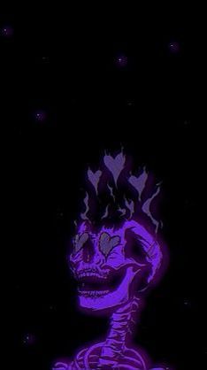 an image of a skeleton with purple paint on it's face in the dark