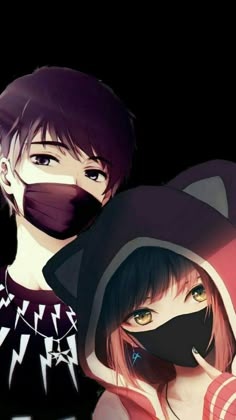 two anime characters with masks on their faces