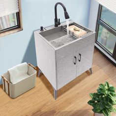 YINXIER 23.6'' L x 17.7'' W Drop-In Laundry Sink with Faucet & Reviews | Wayfair Sink With Cabinet, Pull Out Faucet, Drain Pipe, Laundry Sink, Utility Sink, Garage Storage Cabinets, Kitchen Sale, Sink Cabinet, Under Cabinet Lighting