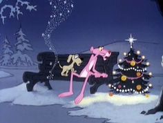 an animated christmas scene with a woman sitting on a park bench next to a tree