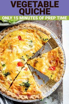 an image of a vegetable quiche on a plate with the title overlaying it