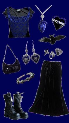 Blue Goth Aesthetic Outfits, Blue Alternative Outfit, Dark Blue Outfit Aesthetic, Witchy Coquette, Coquette Blue, Alt Fits, Casual Goth, Dark Coquette, Witch Fashion