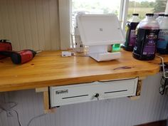 a workbench with some tools on top of it