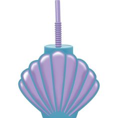 a purple and blue shell shaped object with a straw sticking out of it's top