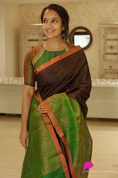 Circle Neck Blouse Design, Kanakambaram Color Saree, Saree Blouse Neck Designs Latest, Silk Cotton Blouse Designs Latest, Back High Neck Blouse Designs, Kurthis Models Latest, Peach Saree Contrast Blouse, Double Colour Blouse Design, Boatneck Blouse Designs Latest