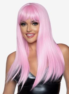 Straight Wig With Bangs, Pastel Wig, Pink Costume, Straight Bangs, Hair Color Pastel, Pink Wig, Wig With Bangs, Leg Avenue, Pastel Hair