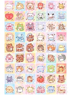 an image of many different animal stickers on a sheet with pastel squares in the background