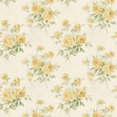 a wallpaper with yellow flowers and green leaves on white background for use in home decor