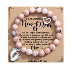 PRICES MAY VARY. 【 New Mom Gifts for Women 】 Becoming a new mom is a special and memorable milestone in her life. This bead bracelet is especially designed for new mom, the little toes represent the b-aby, this mama to be bracelet just like a relationship bonds to link the 1st time mom and new b-aby. This natural stone bracelet will would give a new mom confidence and send the right sentiment of what a great mom she is going to be. Great as 1st first mothers day gifts for new mom, new mom gift basket. 【 Mom to Be Gifts 】 Make her pregnancy special by giving her this cute bracelet and show an new mum how much she is loved on Mother’s Day, birthday or Christmas. Perfect as new mom gifts for women after birth, new mom gifts, mom to be gifts for 1st time mom, gifts for 1st mothers day gift for Stocking Stuffers For Mom, First Mothers Day Gifts, Mom Cards, First Mothers Day, Natural Stone Bracelets, Cute Bracelets, Pretty Design, Christmas Gifts For Mom