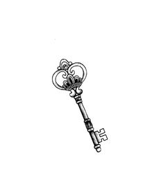 a black and white drawing of a key with an ornate design on the front end