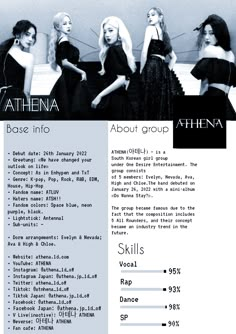 a black and white brochure with four women dressed in evening gowns on it