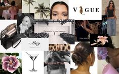 a collage of photos with women and flowers on them, including a woman in a black top