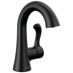 the delta faucet is shown in black, and features an angled spout