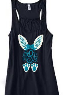 a women's black tank top with an image of a bunny on the front