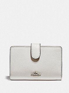 Coach Women's Crossgrain Leather Medium Corner Zip Wallet Gold/Chalk F11484. Luxury Coach Women's Wallet On Chain, Classic Everyday Cream Wallet, Classic Cream Bifold Wallet, Classic Bifold Cream Wallet, Classic White Wallets For Daily Use, Classic White Wallets For Everyday Use, Classic White Bag With Card Slots, Classic Cream Wallet For Formal Occasions, White Bifold Wallet With Card Slots