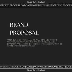 a black and white advertisement with the words brand proposal written in bold font