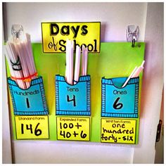 this is an image of a bulletin board with numbers and pencils attached to it