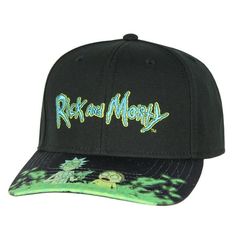 This is an Rick And Morty hat. This Rick and Morty baseball cap is great for any fan of the highly offensive yet hilarious cartoon! Each of these Rick and Morty hats showcases a raised embroidered Rick and Mort logo on the front of the crown. The pre-curved bill has a detailed character pattern of Rick and Morty standing in a portal, ready to go do some damage somewhere in the universe! The Rick and Morty hat has an adjustable snapback closure for a tremendous one-size-fits-most design. Make thi Adjustable Hip Hop Fitted Hat With Letter Print, Adjustable Hip Hop Hat With Letter Print, Hip Hop Visor Fitted Hat For Baseball Season, Hip Hop Style Visor Fitted Hat For Baseball Season, Breathable Snapback Dad Hat, One Size Fits Most, Breathable Snapback Dad Hat One Size, Fan Merchandise Baseball Cap With Curved Brim, Hip Hop Hat With Curved Visor For Baseball Season, Adjustable Dad Hat With Curved Brim For Fans