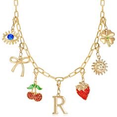 PRICES MAY VARY. Personalized Letter R Pendant: This Initial Charm Necklace is designed with a stunning Letter R pendant that serves as a beautiful and personalized centerpiece. The letter can represent the wearer’s first name, a loved one, or any significant meaning that resonates with the individual. The elegant and stylish design of the Letter R adds a unique touch to the overall necklace, making it not just an accessory but a cherished piece of personal expression. Versatile and Removable Ch Personalized Pendant Necklace, The Letter T, The Letter R, The Letter P, Cherry Strawberry, Charms Necklace, Personalized Pendant, Necklace Making, Letter P