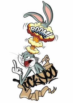 an image of a cartoon rabbit with popcorn in his mouth and the word boo on it