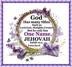 a purple and white frame with the words, god has many titles