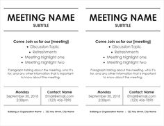 two meeting agendas are shown with the same name and date on each one page