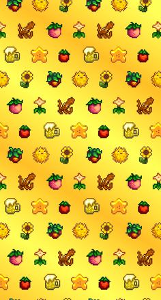 an image of a yellow background with fruit and vegetables