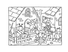 the nativity scene is outlined in black and white