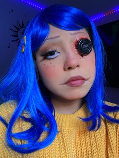 Scary Coraline Makeup, Coraline Costume Button Eyes, Coraline Sfx Makeup, Coraline Make Up Halloween, Scary Coraline Costume, Halloween Costumes 2022 Scary, Coraline Button Eyes Makeup, Coraline Costume Makeup, Hot Coraline Costume