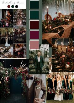 a collage of photos with different colors and flowers on them, including red, green,