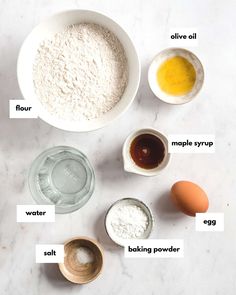 the ingredients to make an egg muffin are shown in bowls