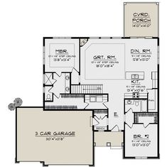 the first floor plan for this house shows the living area and kitchen, as well as the