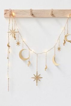 celestial garland Celestial Room, Home Ideas Kitchen, String Lighting, Drawing Home, Laser Cut Patterns, Star Garland, Decoration Piece, Moon And Star, Star Moon