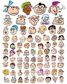 a large group of cartoon faces with different expressions