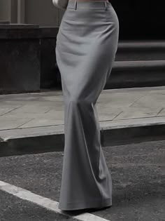 High Waisted Loose No Belt Solid Color Split-Back Split-Joint Zipper Skirts Bottoms GRAY-S Fashion French Style, Long Grey Skirt, Sheer Midi Skirt, Grey Maxi Skirts, Maxi Pencil Skirt, Fashion French, High Waist Long Skirt, Fishtail Skirt, Zipper Skirt