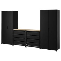 a black cabinet with drawers and two doors