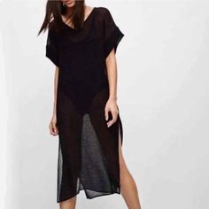 Aritzia Babaton Nwt Wm Small Sheer Black "Jessie" Dress Cover-Up Overlay New With Tag, Original Price: $110 Lay Flat Bust: 22" Length: 46" In11500z205 Longline Summer Party Dresses, Summer Party Longline Dress, Chic Longline Vacation Dress, Black Sheer V-neck Midi Dress, Chic Longline Dress For Vacation, Elegant Longline Beach Dresses, Fitted Sheer Summer Maxi Dress, Sheer Stretch Dresses For Vacation, Sheer Long Daywear Dresses