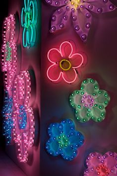 colorful lights and flowers are on the wall