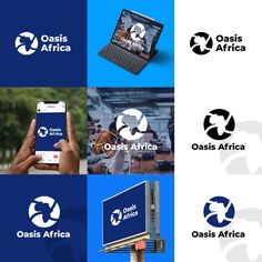 the logos for oasis africa, oasis africa and oasis africa are displayed on different screens