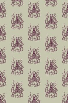 an octopus pattern is shown in purple and beige colors on a light green wallpaper