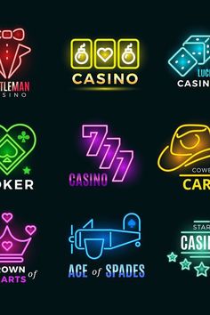 neon casino logos with different colors