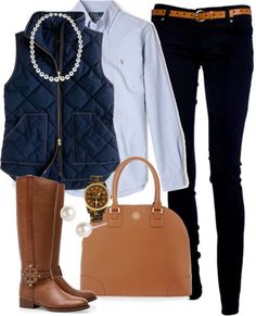 Winter style. Preppy Winter Outfits, Preppy Mode, Preppy Winter, Mode Tips, Vest Outfit, Perfect Fall Outfit, Blue Vest, Estilo Preppy, Winter Mode