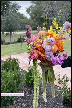 a vase filled with lots of different colored flowers