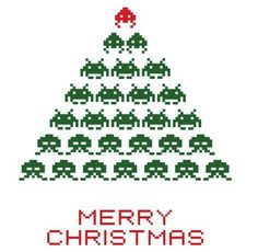 a pixel christmas tree with the words merry christmas written in red and green on it